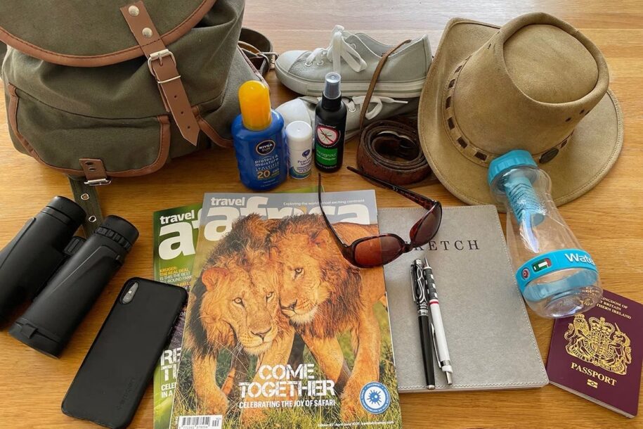 Technical travel gear laid out